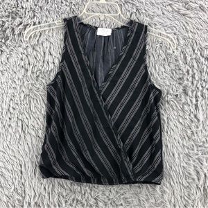 Sienna Sky Blouse Womens XS Faux Wrap Sleeveless Black White Striped